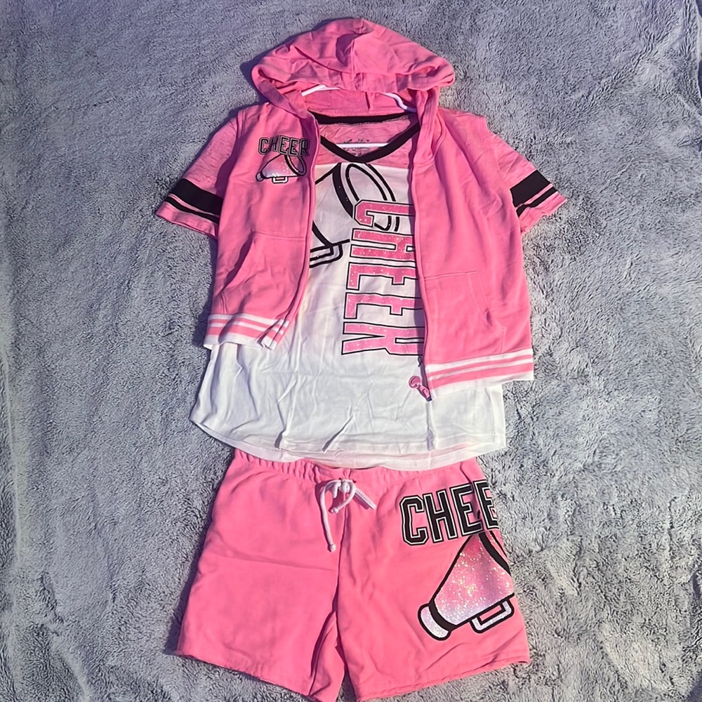Justice Cheer Set, Jacket, Shirt, Tank, Shorts! Pink, white, black!